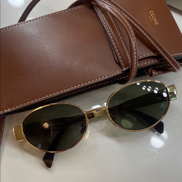 Celine Metal Triomphe Oval Sunglasses with Brown Leather Case - Picture 9 of 9